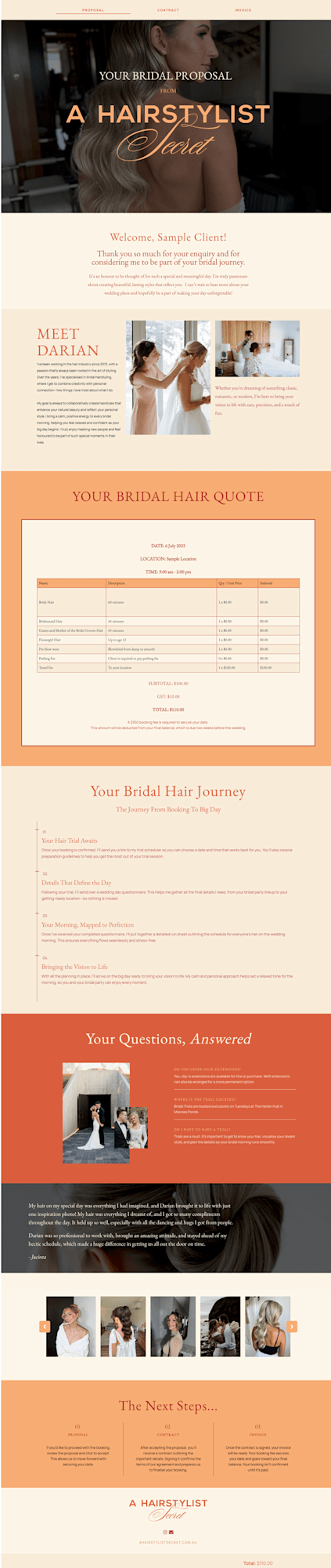 A Hairstylist Secret coded Dubsado proposal