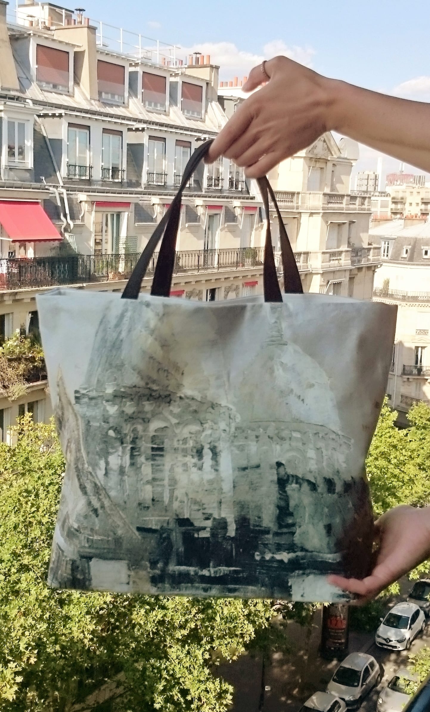 Sac Cabas "Sacré Cœur", Tableau exécuté par peintre impressionniste imprimé sur toile épaisse.