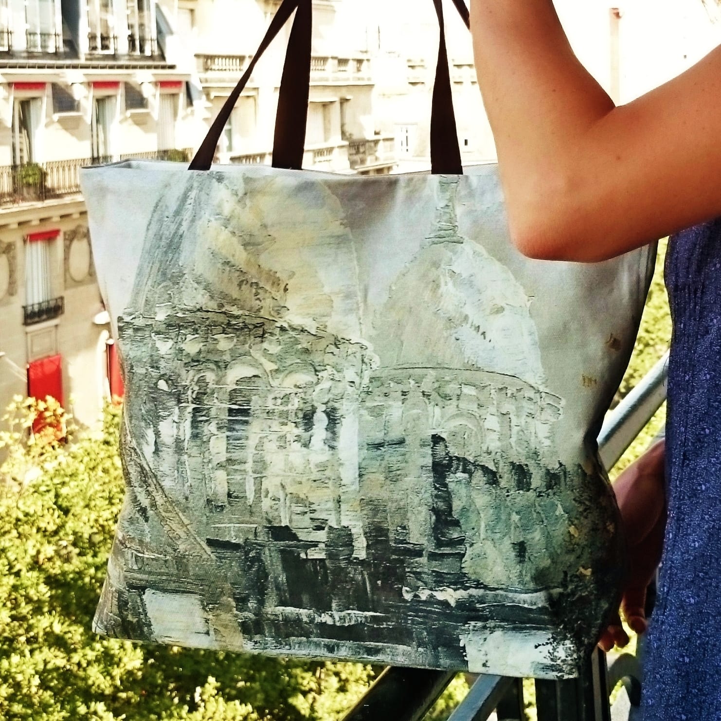 Sac Cabas "Sacré Cœur", Tableau exécuté par peintre impressionniste imprimé sur toile épaisse.