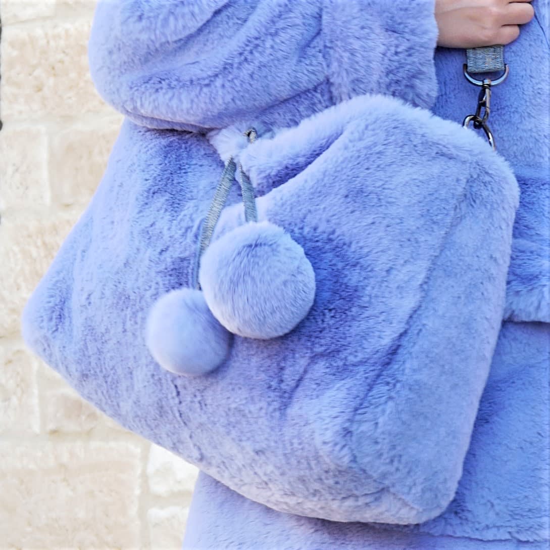 Lavender blue bag, Large faux fur shoulder bag, Purple crossbody bag