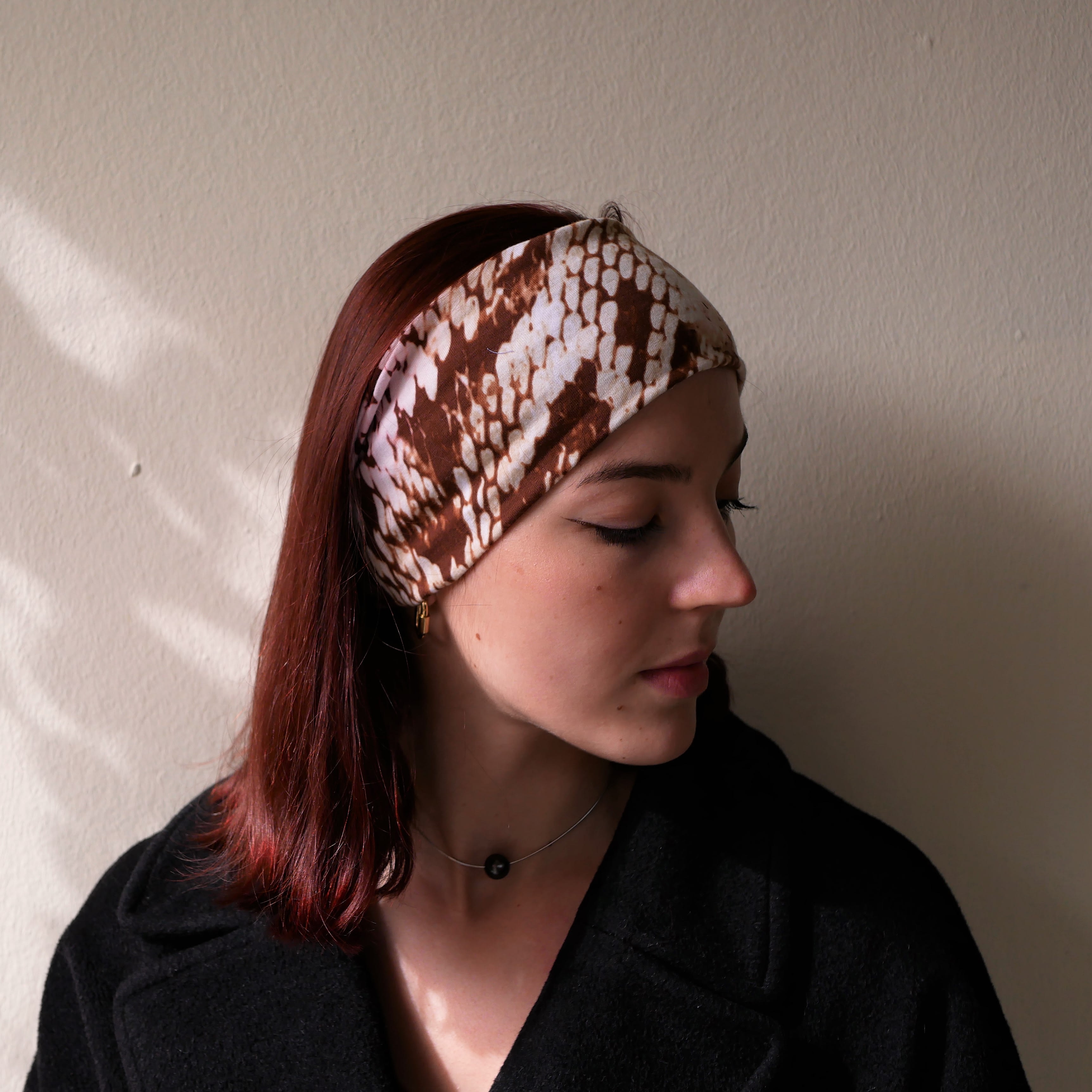 Brown and white double twist headband, wide headband, turban headband, yoga headband, workout headband