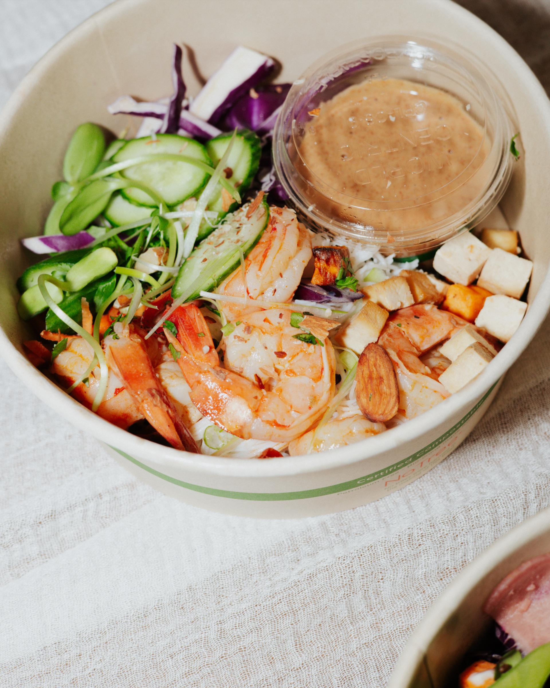 Almond Pad Thai Kelp Noodle Bowl + Prawns