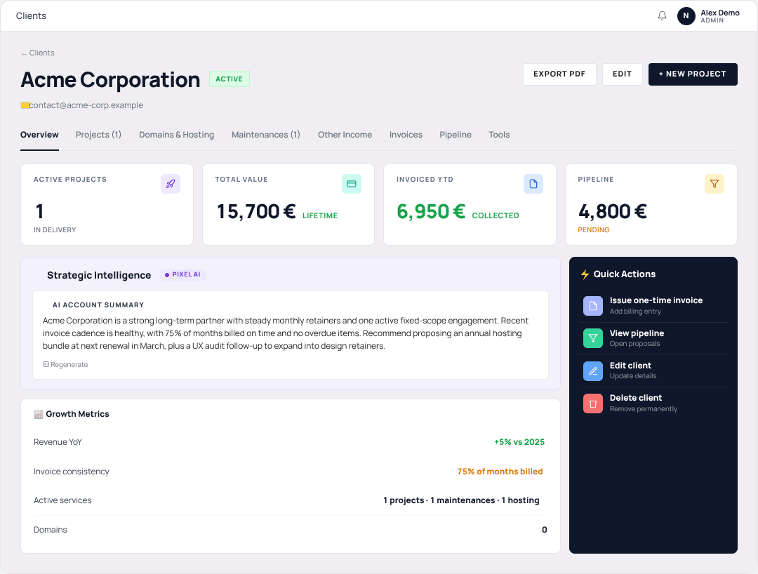 Insighty client detail view