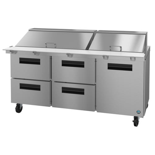 Hoshizaki SR72B-30MD4 Steelheart 72" Stainless Steel Mega Top Refrigerated Prep Table with One Door / Four Drawer Combo