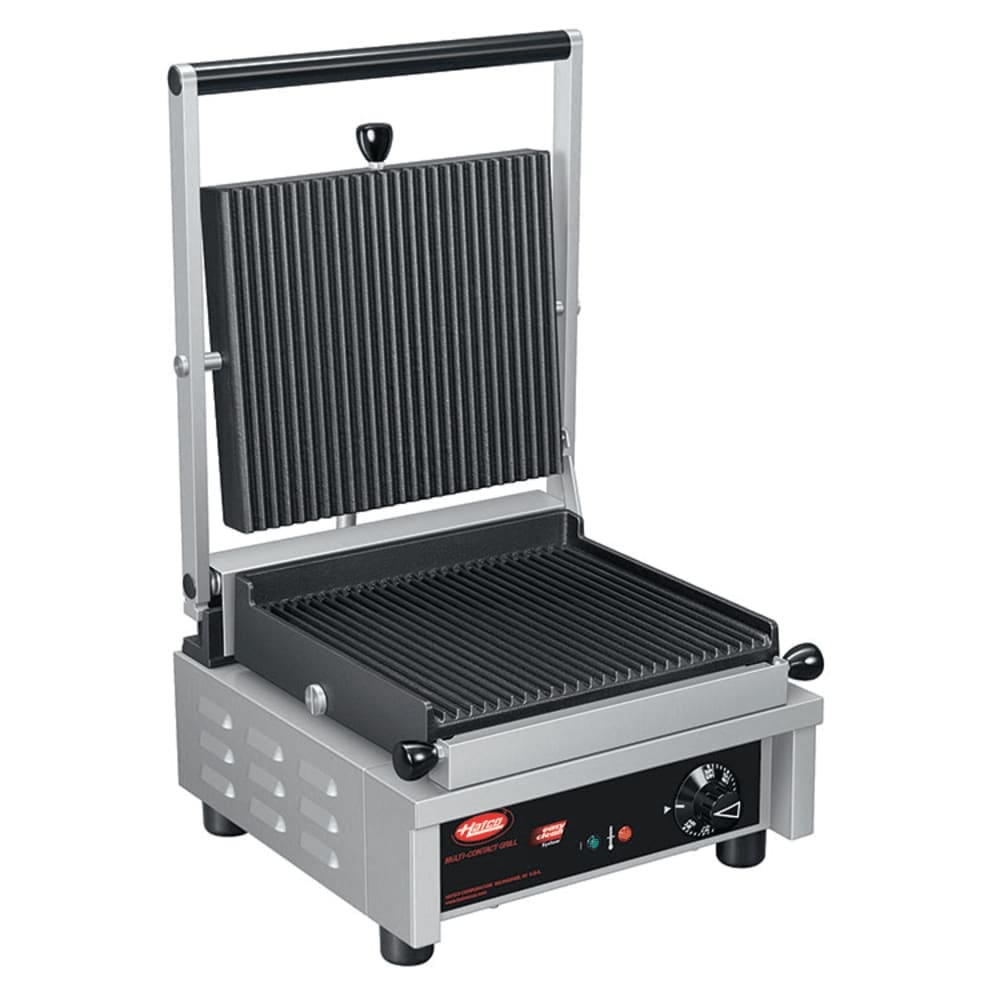 Outlet Hatco MCG14S 14" Wide Panini Sandwich Grill with Smooth Cast Iron Plates, 120 Volts, NEMA 5-15P Plug