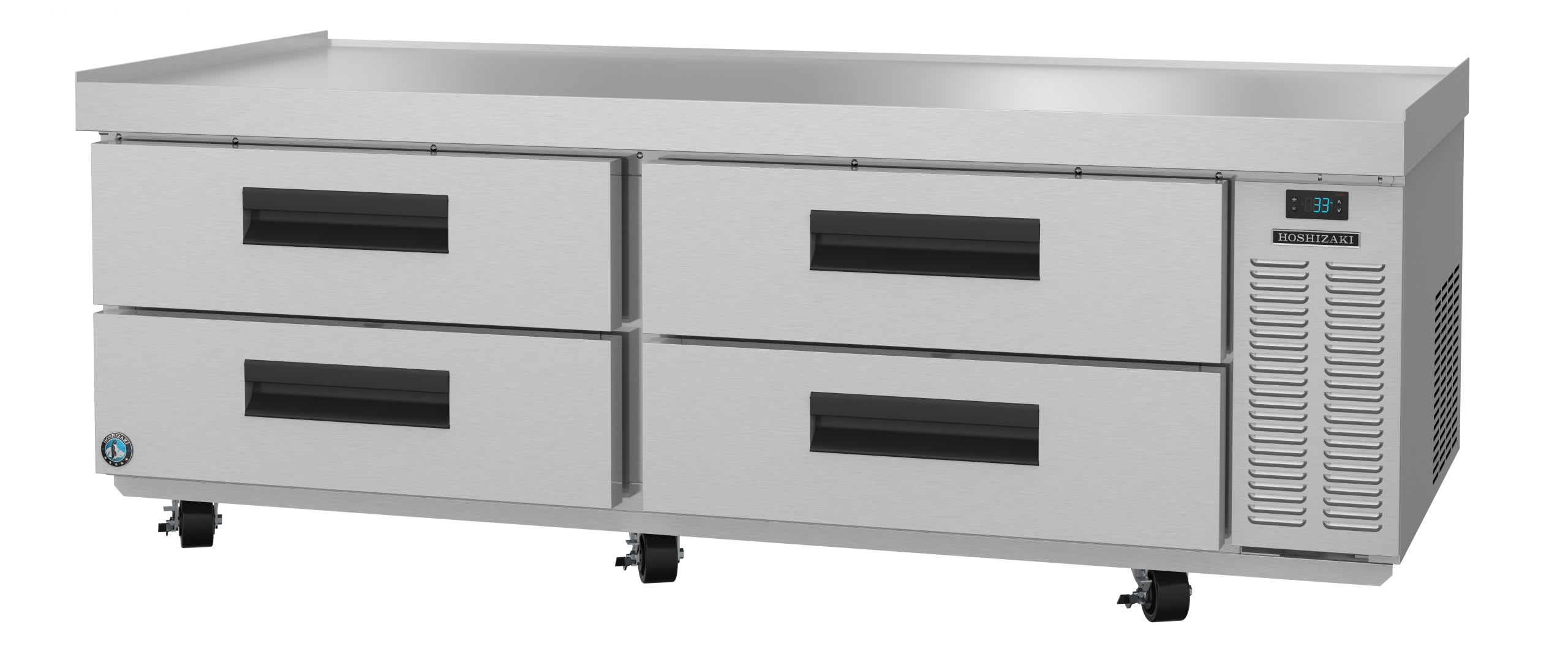 Hoshizaki CR72A Refrigerator, Two Section Chef Base Prep Table, Stainless Drawers