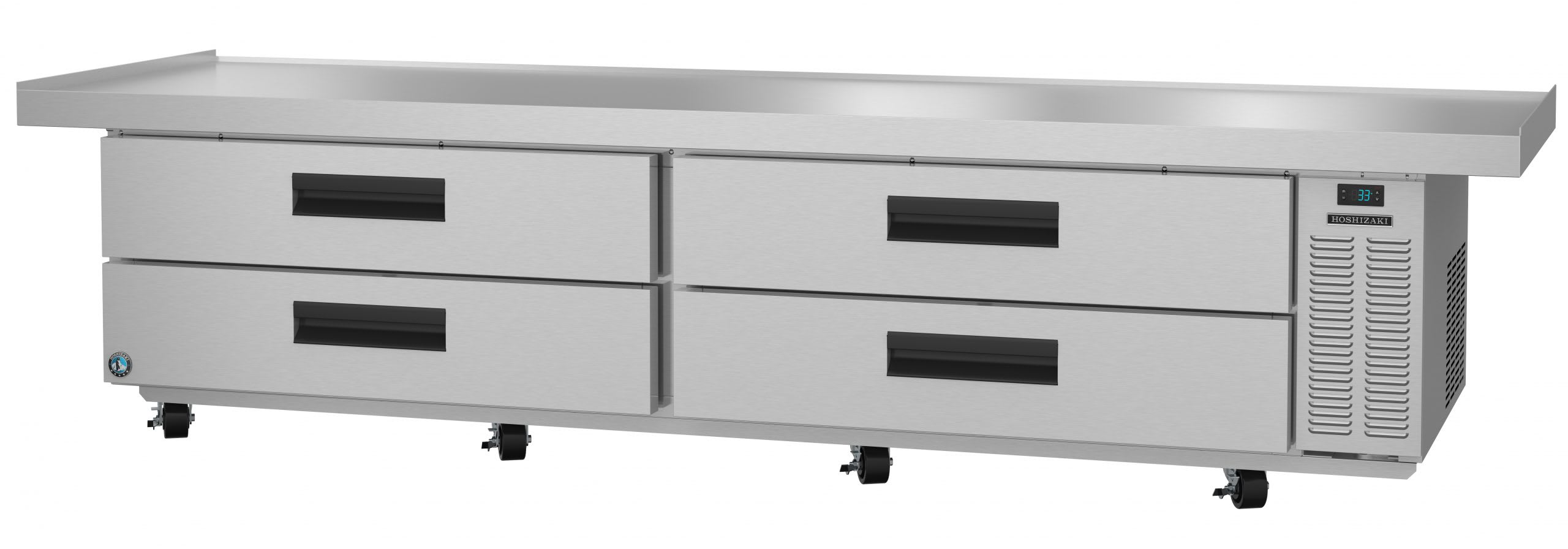 Hoshizaki CR110A Refrigerator, Two Section Chef Base Prep Table, Stainless Drawers