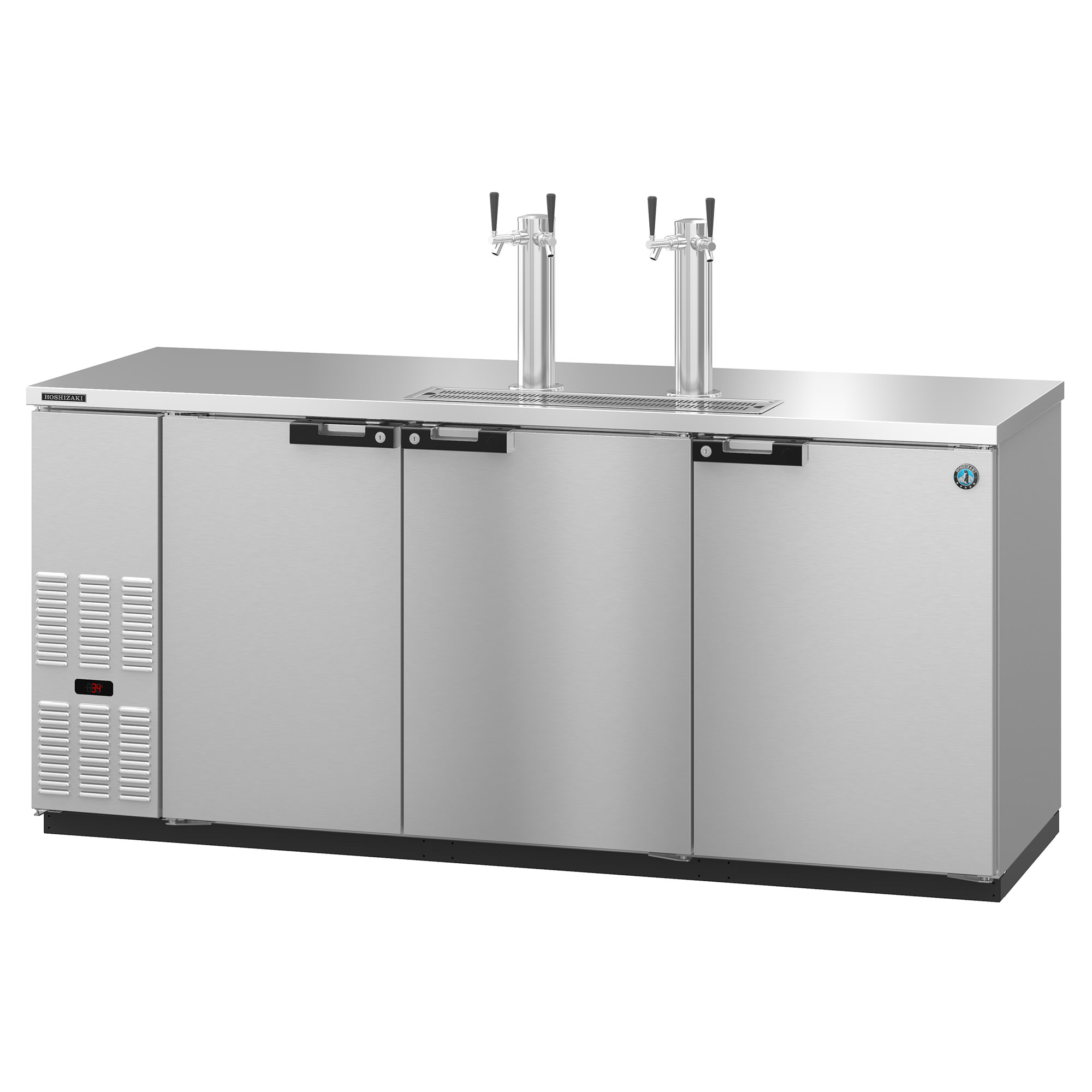 Hoshizaki DD80-S 80" 3-Door Stainless Steel Draft Beer Dispenser with 2 Towers and 4 Taps, 4-Keg Capacity
