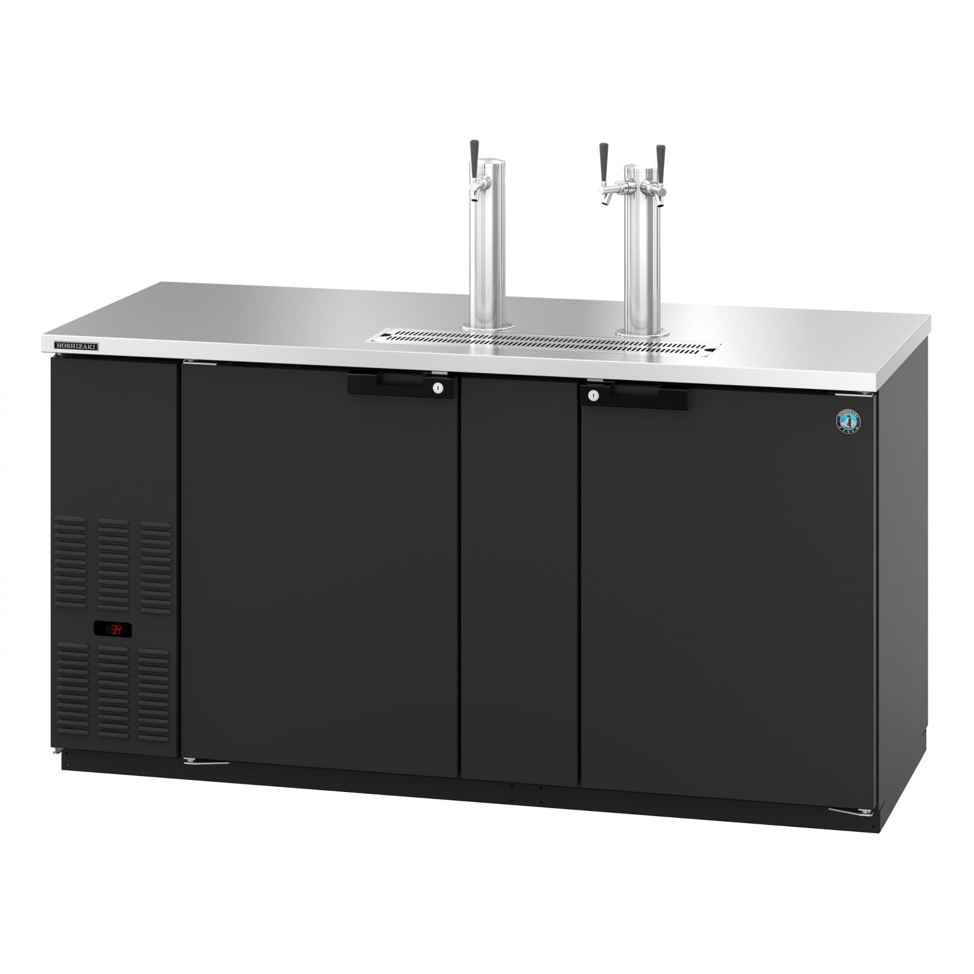 Hoshizaki DD69 69" 2-Door Black Draft Beer Dispenser with 2 Towers and 3 Taps, 3-Keg Capacity