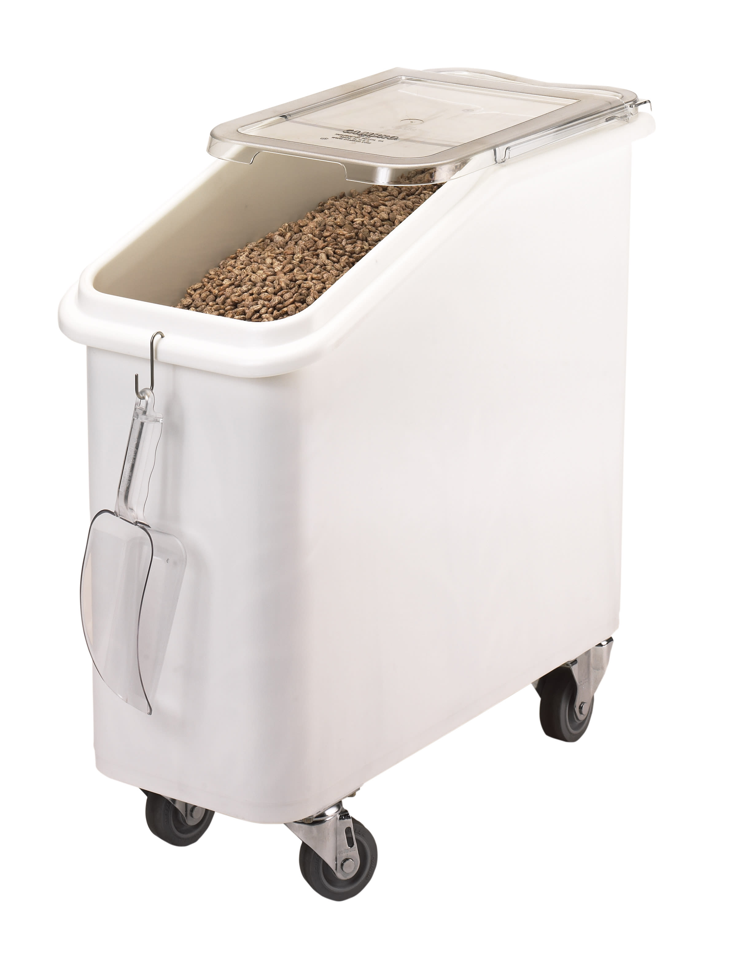 Cambro IBS20148 21 Gallon/335 Cup White Slant Top Mobile Ingredient Storage Bin with 2-Piece Sliding Lid