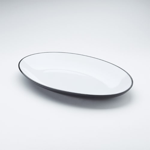 American Metalcraft NP18 18" x 12" Oval Black/White Melamine Platter