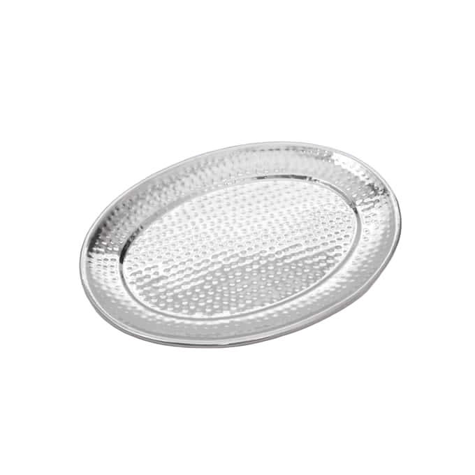 American Metalcraft HMOST1115 15" x 11" Oval Hammered Stainless Steel Serving Tray