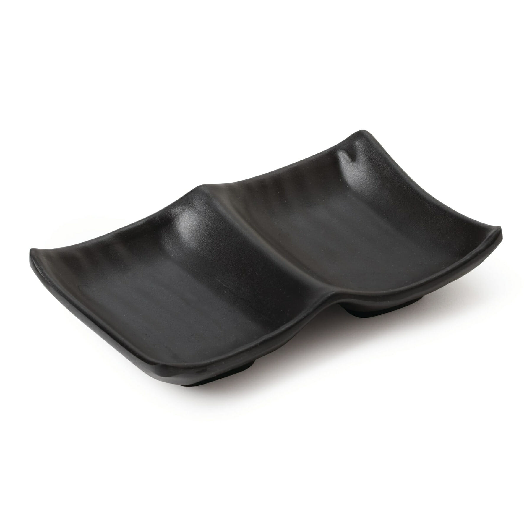 G.E.T. Enterprises SD-5525-BK Nara 2-1/2 oz. Rectangular Black Melamine Sauce/Side Dish, 2-Compartment