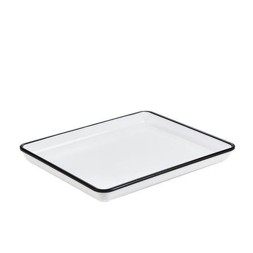 American Metalcraft MRSW12 12-7/8" x 10-1/4" White Melamine Endurance™ Platter with Black Rim
