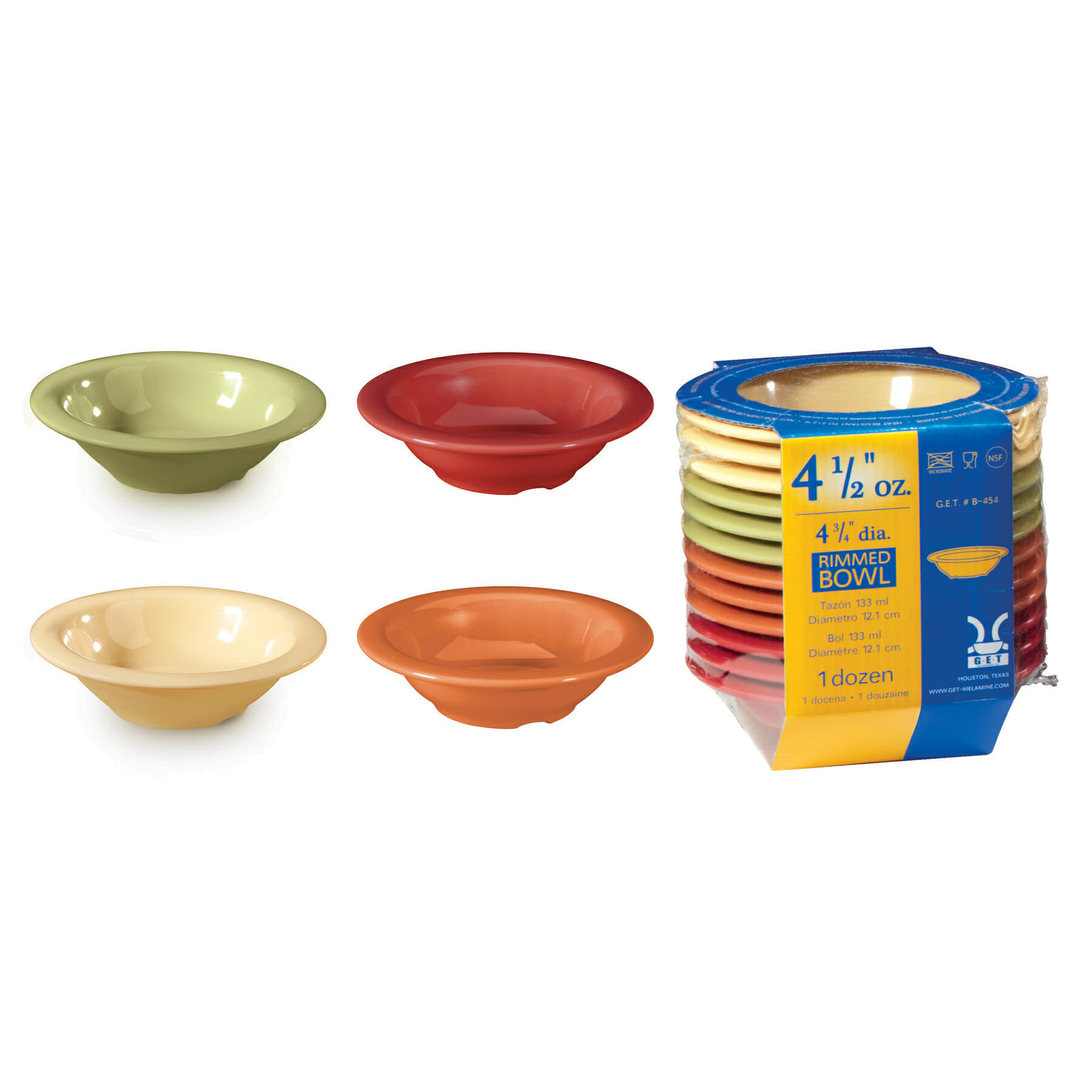 G.E.T. Enterprises SP-B-454-COMBO Diamond Harvest 4.5 oz. Round Combo Pack of 4 Harvest Colors Melamine Bowl