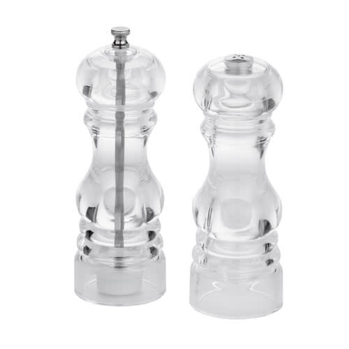 American Metalcraft PMSA62 6" Clear Acrylic Salt & Pepper Shaker & Mill Set