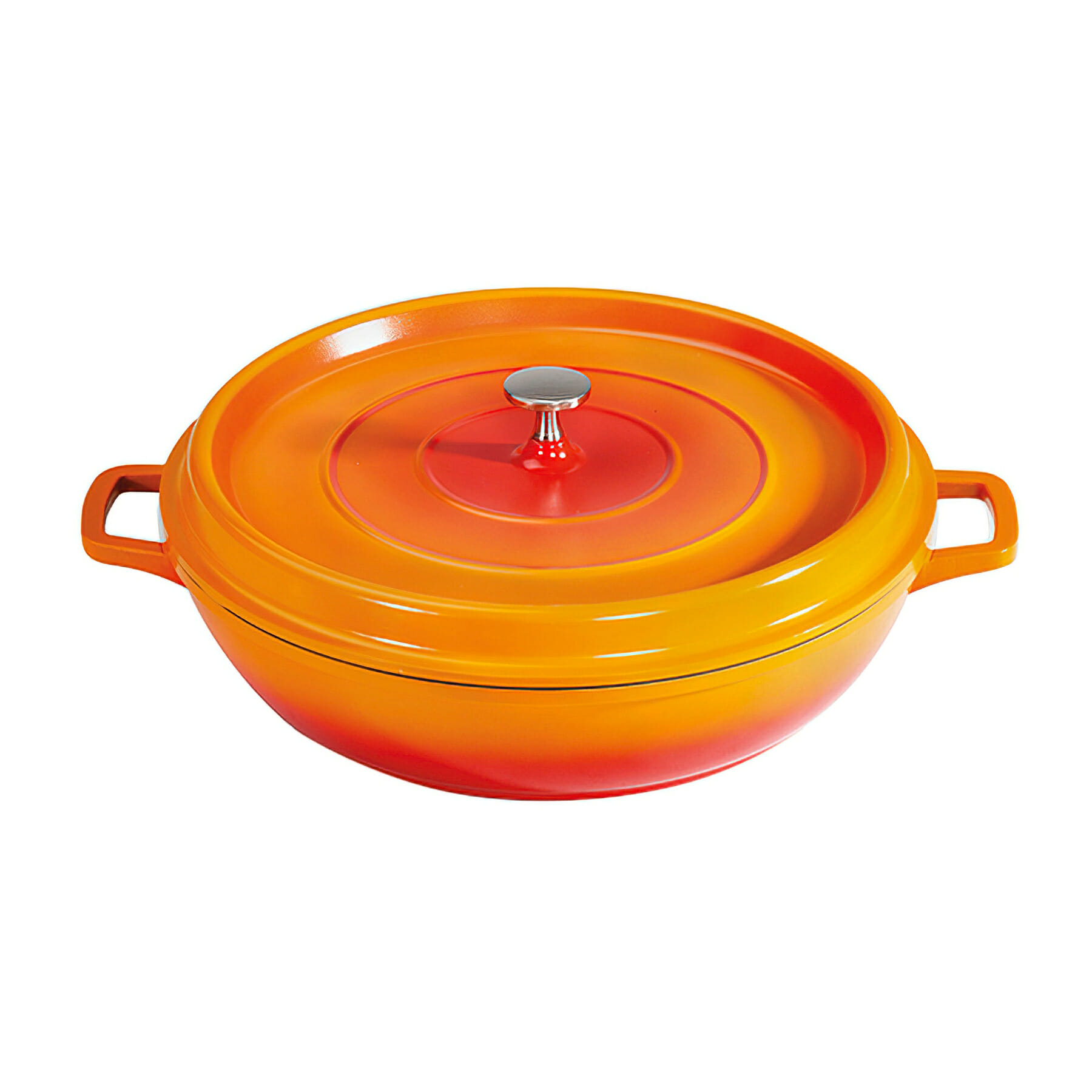 G.E.T. Enterprises CA-008-O/BK/CC Heiss 4 Qt. Round Orange with Black  Cast Aluminum Induction Ready Braiser with Lid