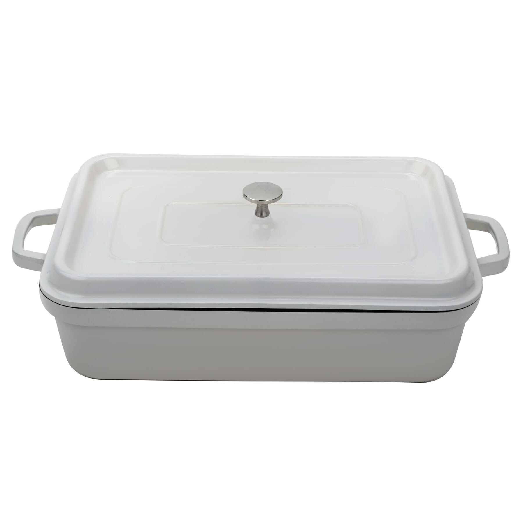 G.E.T. Enterprises CA-017-AWH/BK/CC Heiss 7-1/2 Qt. Rectangular Antique White with Black Interior Cast Aluminum Induction Ready Roaster with Lid