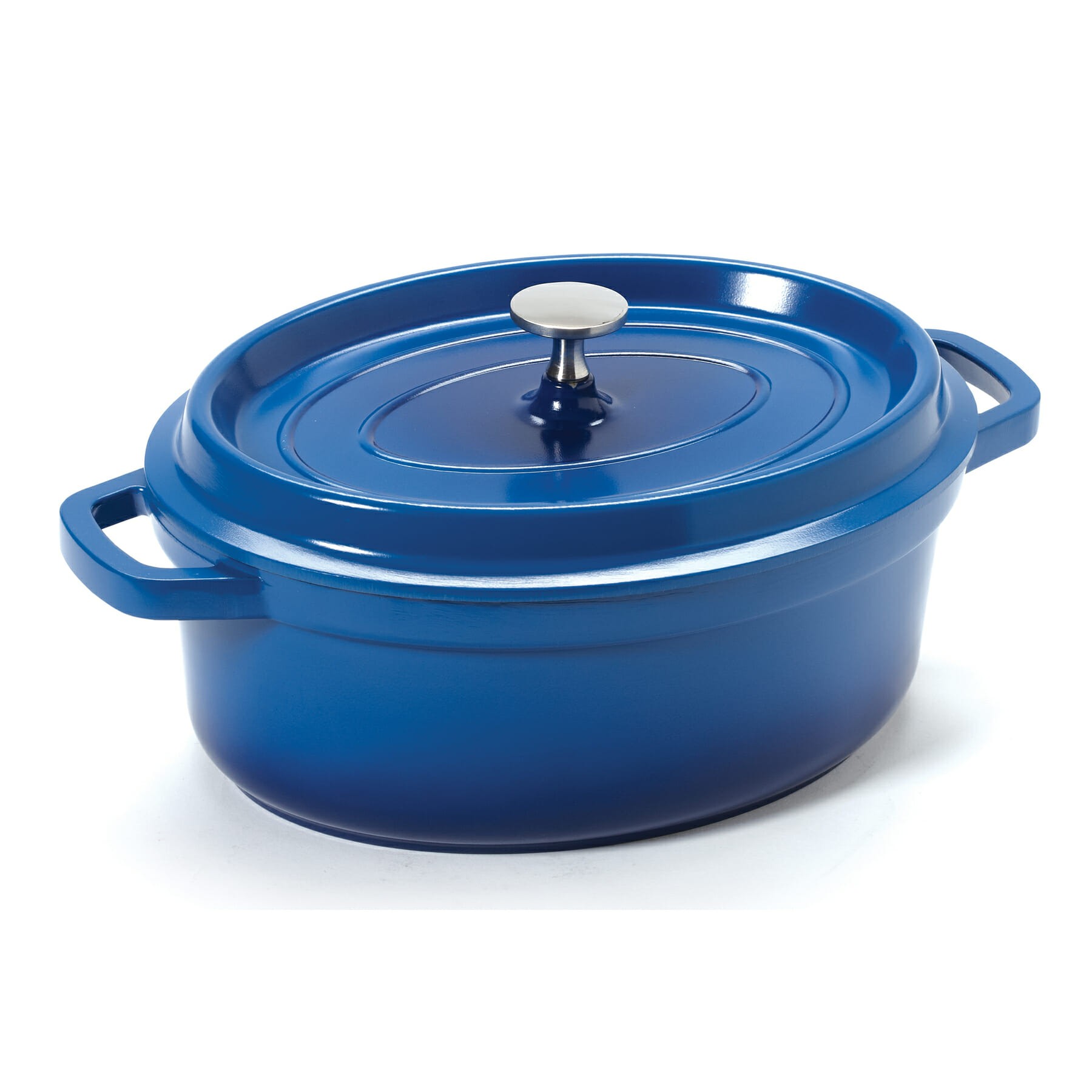 G.E.T. Enterprises CA-009-CB/BK/CC Heiss 3-1/2 Qt. Oval Blue Cast Aluminum Induction Ready Dutch Oven with Lid
