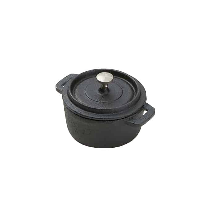 American Metalcraft CIPR42 9 oz. Small Round Black Cast Iron Baking Dish with Lid