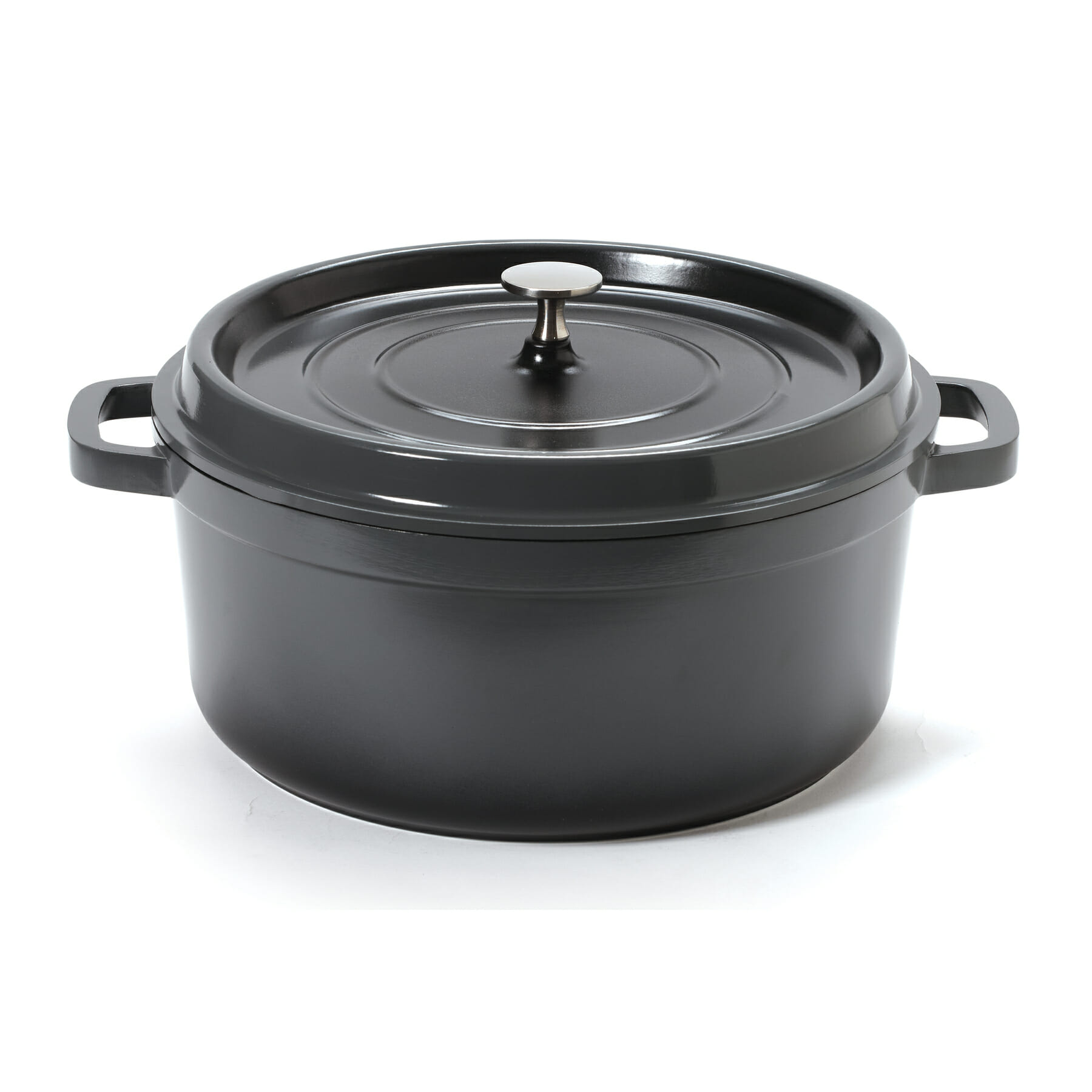 G.E.T. Enterprises CA-006-GR/BK/CC Heiss 6-1/2 Qt. Round Gray Cast Aluminum Induction Ready Dutch Oven with Lid