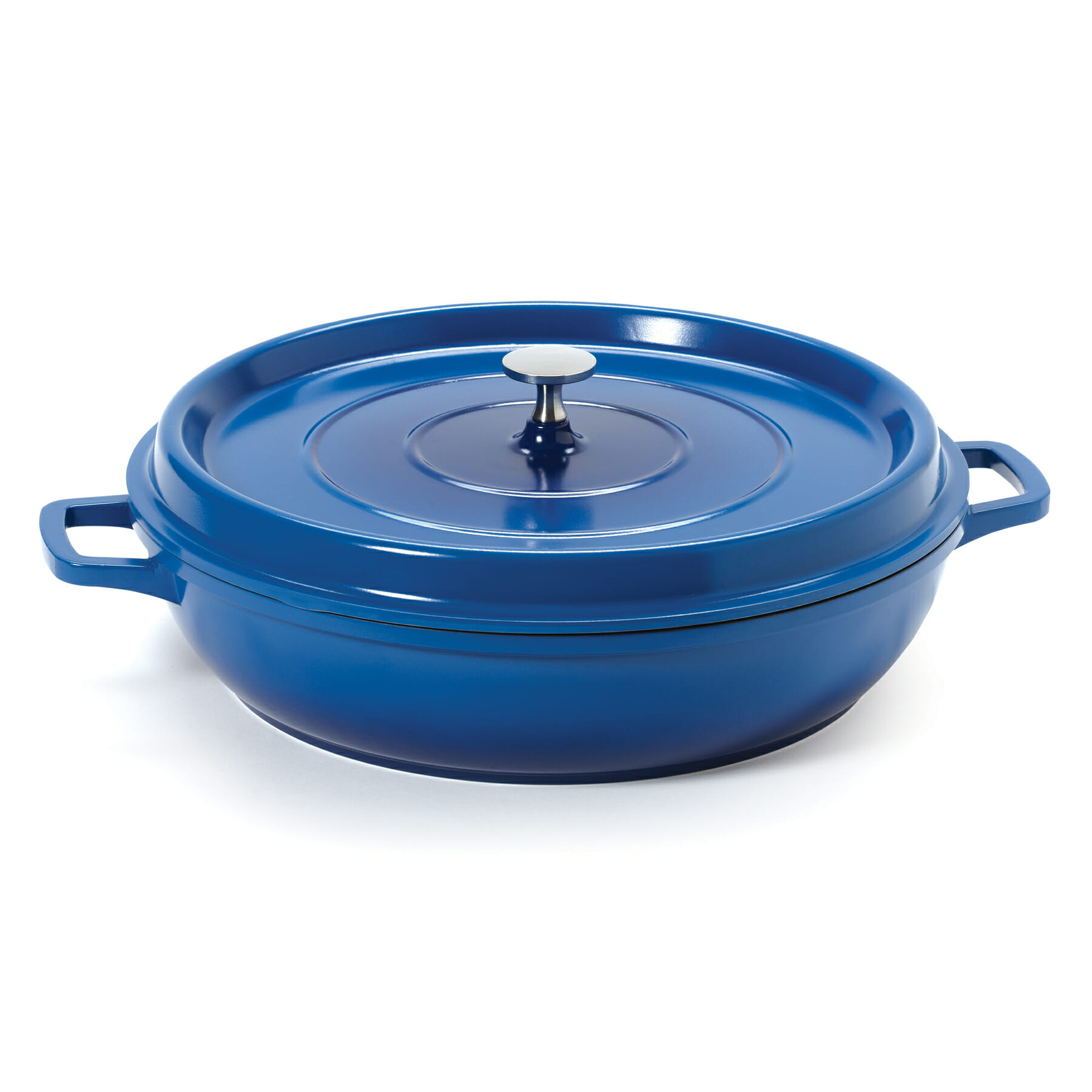 G.E.T. Enterprises CA-008-CB/BK/CC Heiss 4 Qt. Round Cobalt Blue with Black Interior Cast Aluminum Induction Ready Braiser with Lid