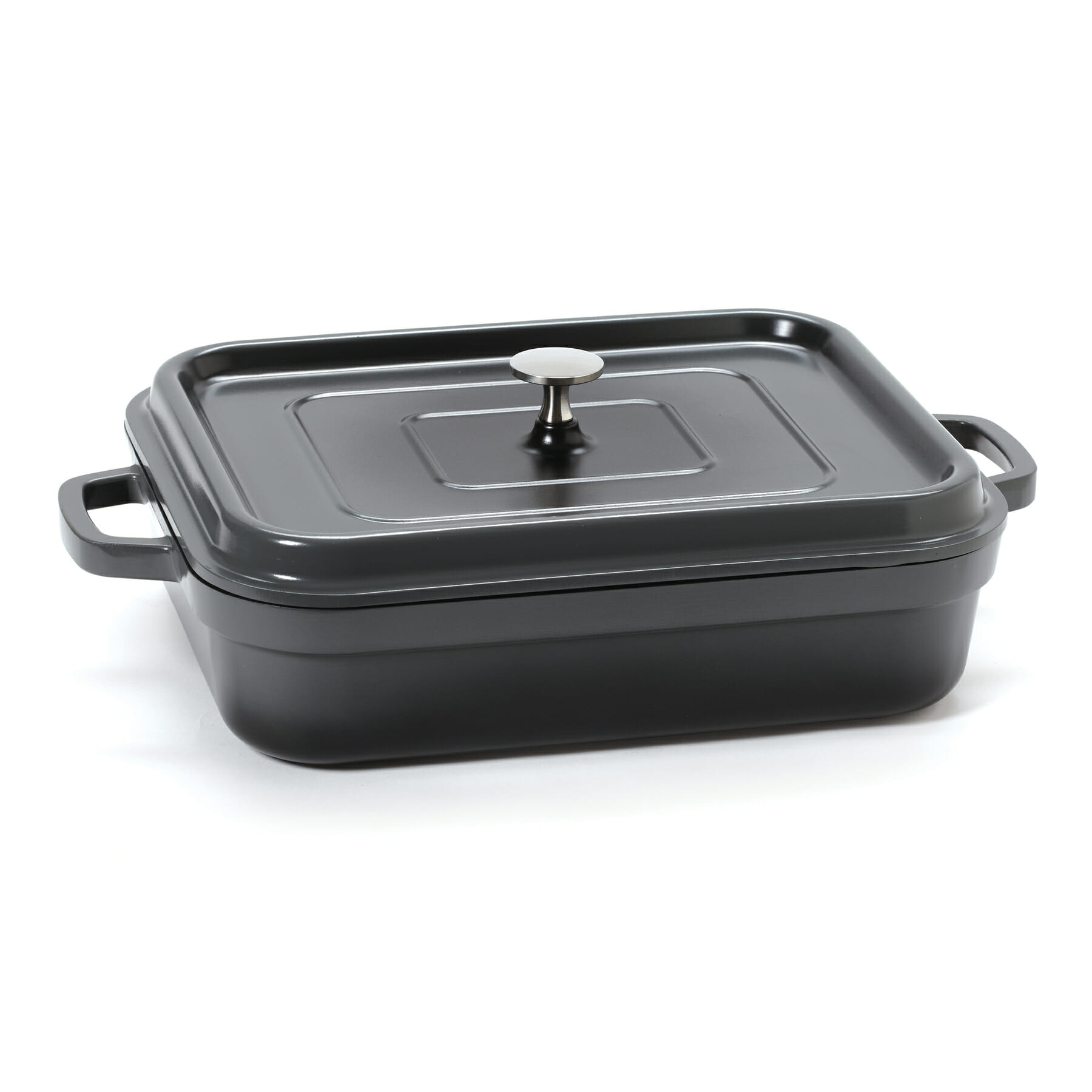 G.E.T. Enterprises CA-010-GR/BK/CC Heiss 5 Qt. Rectangular Gray Cast Aluminum Induction Ready Roaster with Lid