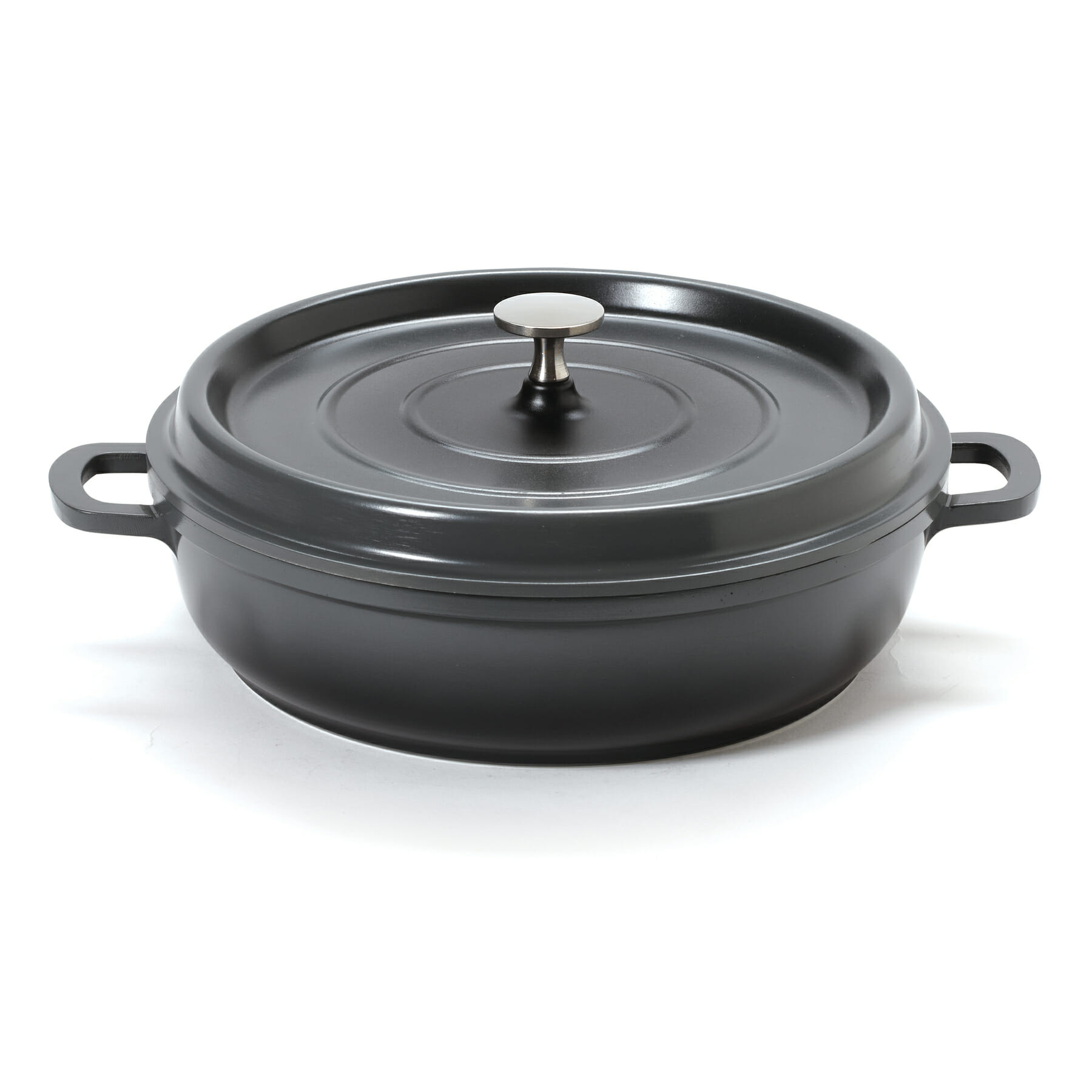 G.E.T. Enterprises CA-005-GR/BK/CC Heiss 3 Qt. Round Gray Cast Aluminum Induction Ready Braiser with Lid