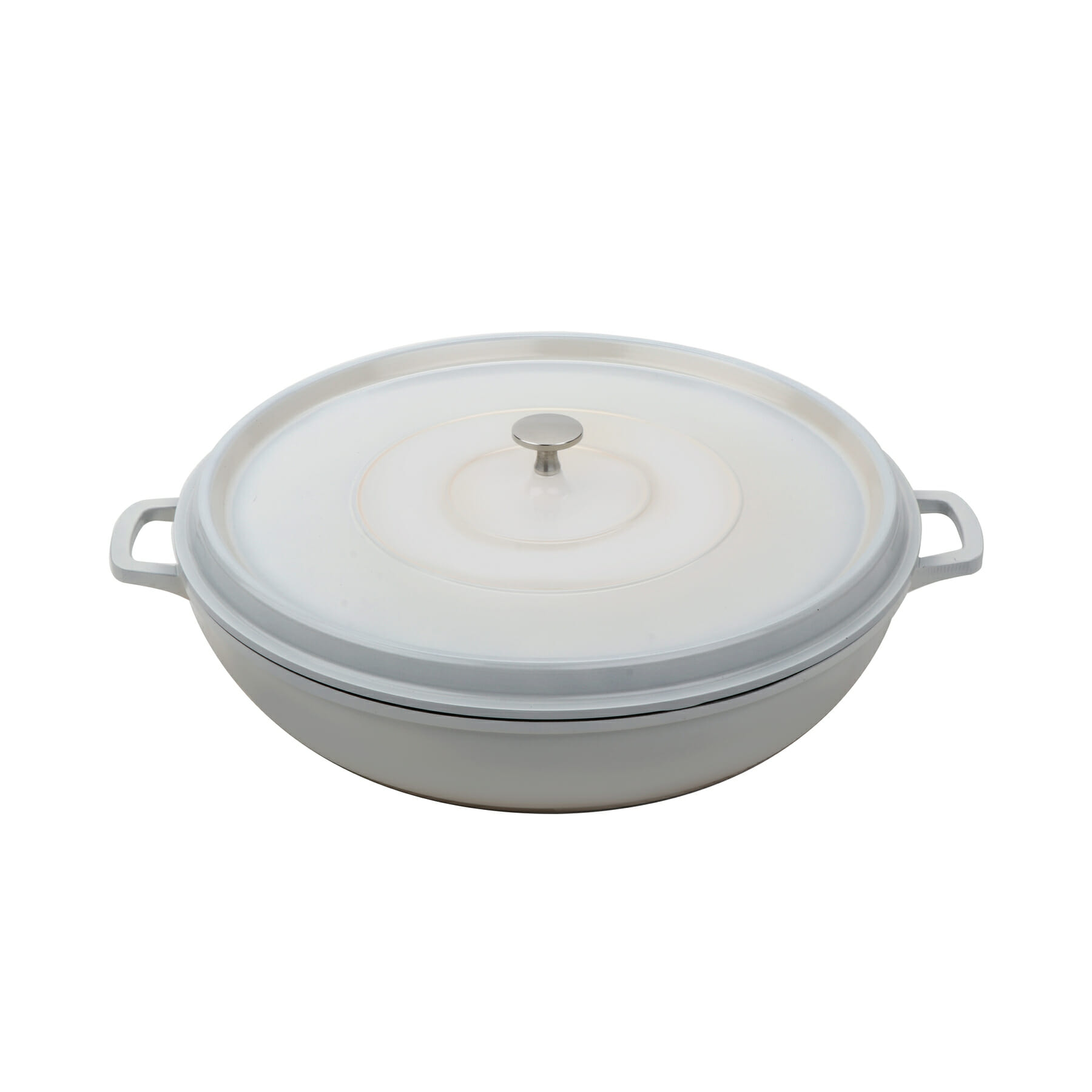 G.E.T. Enterprises CA-015-AWH/BK/CC Heiss 7-1/2 Qt. Round Antique White with Black Interior Cast Aluminum Induction Ready Braiser with Lid