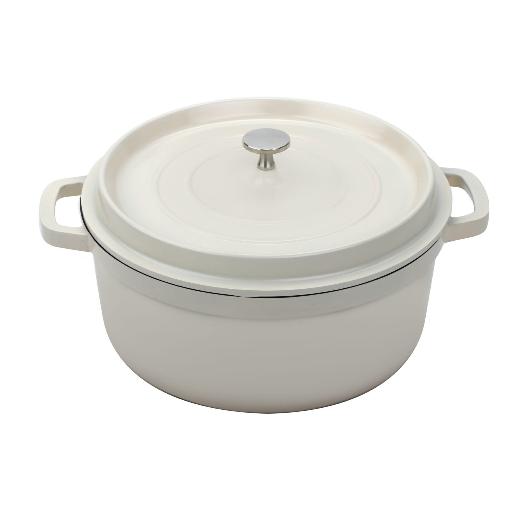 G.E.T. Enterprises CA-006-AWH/BK/CC Heiss 6-1/2 Qt. Round Antique White with Black Interior Cast Aluminum Induction Ready Dutch Oven with Lid