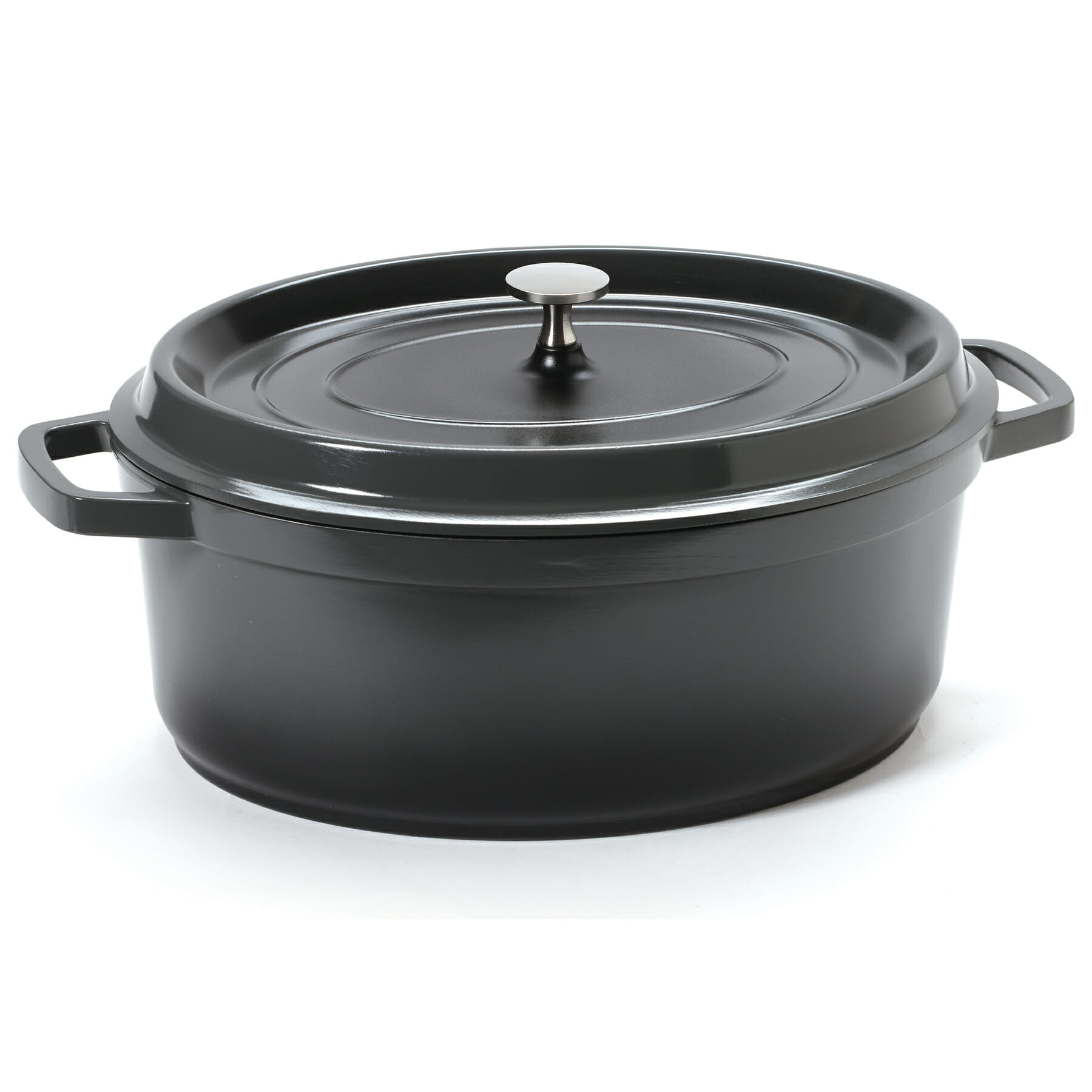 G.E.T. Enterprises CA-007-GR/BK/CC Heiss 6-1/2 Qt. Oval Gray Cast Aluminum Induction Ready Dutch Oven with Lid
