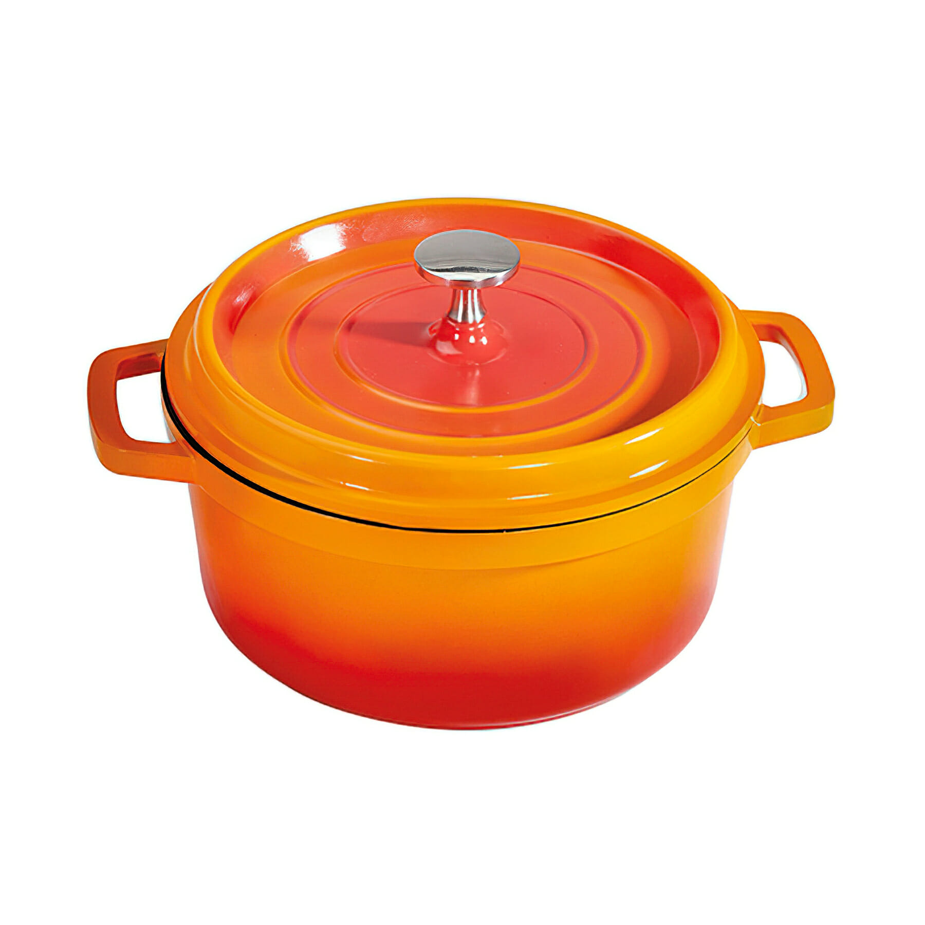 G.E.T. Enterprises CA-013-O/BK/CC Heiss 24oz. Round Orange with Black  Cast Aluminum Induction Ready Dutch Oven with Lid