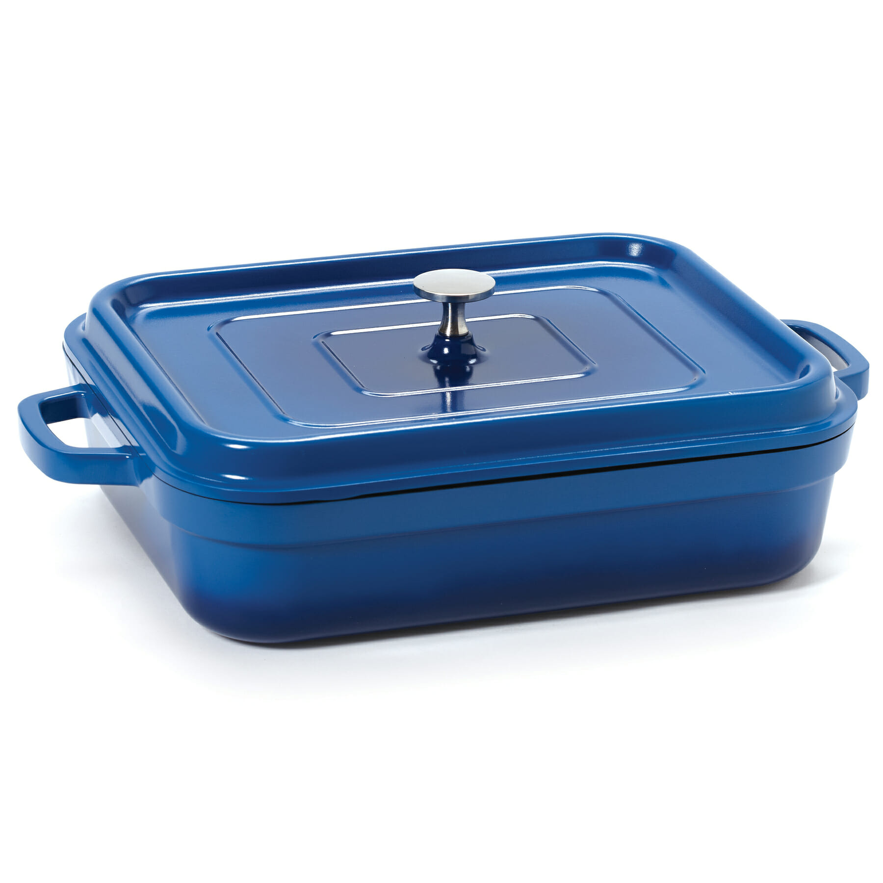 G.E.T. Enterprises CA-010-CB/BK/CC Heiss 5 Qt. Rectangular Blue Cast Aluminum Induction Ready Roaster with Lid