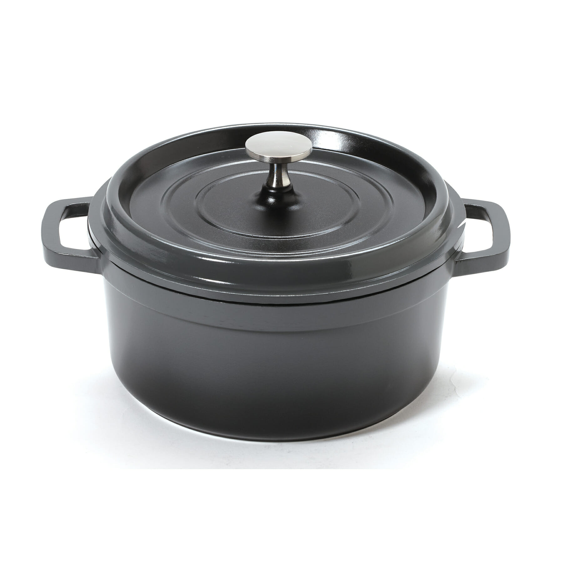 G.E.T. Enterprises CA-011-GR/BK/CC Heiss 2-1/2 Qt. Round Gray Cast Aluminum Induction Ready Roaster with Lid