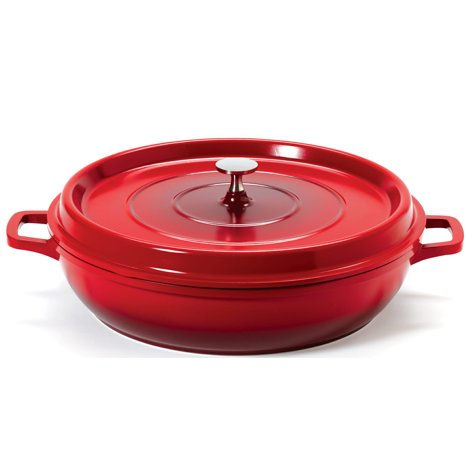 G.E.T. Enterprises CA-008-R/BK/CC Heiss 4 Qt. Round Red Cast Aluminum Induction Ready Braiser with Lid