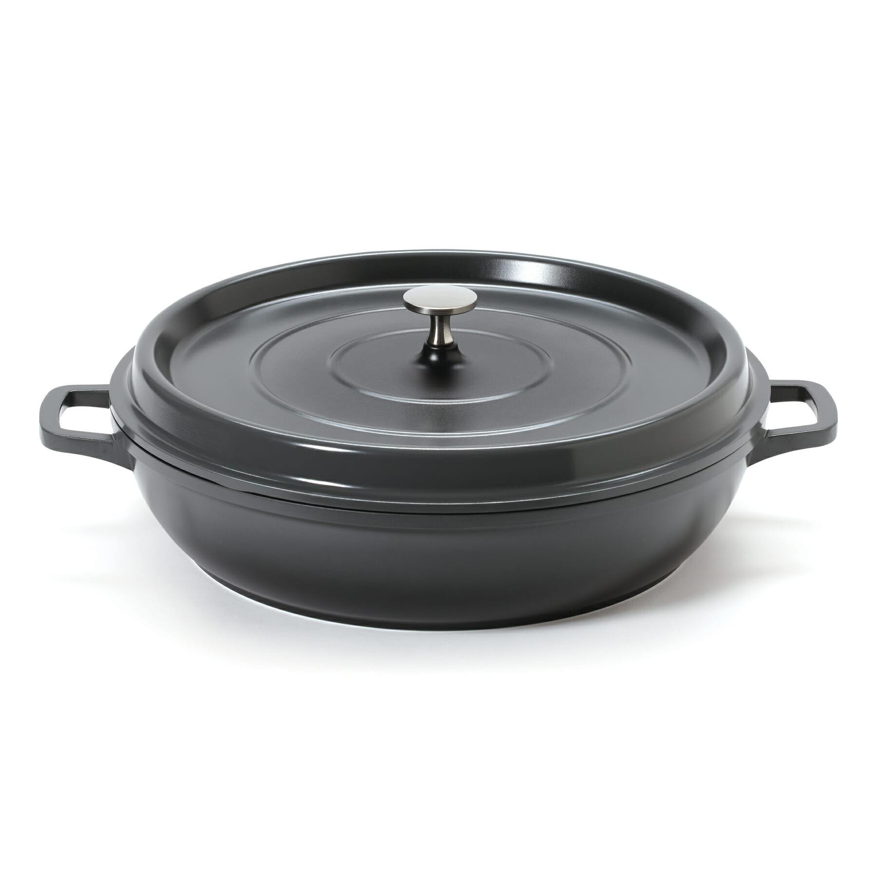 G.E.T. Enterprises CA-008-GR/BK/CC Heiss 4 Qt. Round Gray Cast Aluminum Induction Ready Braiser with Lid