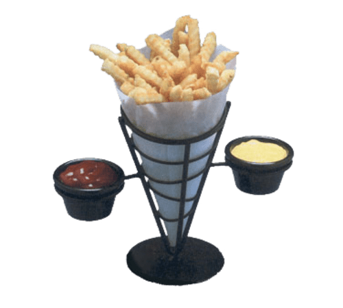 American Metalcraft FBC92 5" x 9" Conical Black Ironworks French Fry Basket with (2) 3 oz. Ramekins