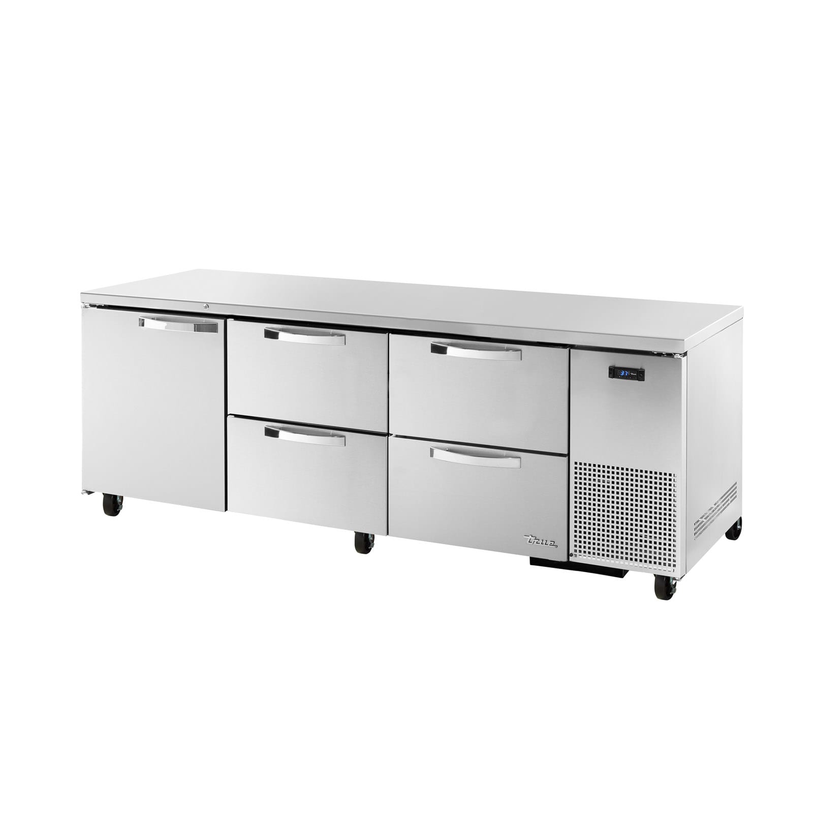 True TUC-93D-4-HC~SPEC3 93"  Door and Four Drawered Deep Stainless Steel Undercounter Refrigerator, Silver