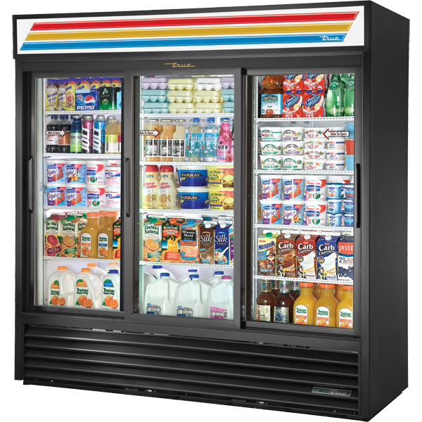 True GDM-69-HC-LD 78 1/8" Three Glass Slide Door Refrigerated Merchandiser