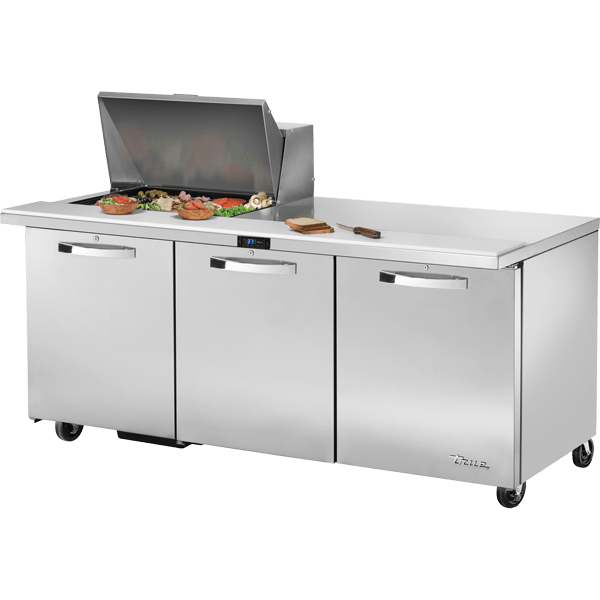 True TSSU-72-12M-B-HC~SPEC3 72" Spec3 Series Mega Top 3 Solid Door  Sandwich/Salad Unit, Silver