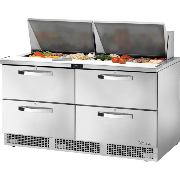 True TFP-64-24M-HC-D-4~SPEC3 64" Sandwich/Salad Prep Table w/ Refrigerated Base, Silver