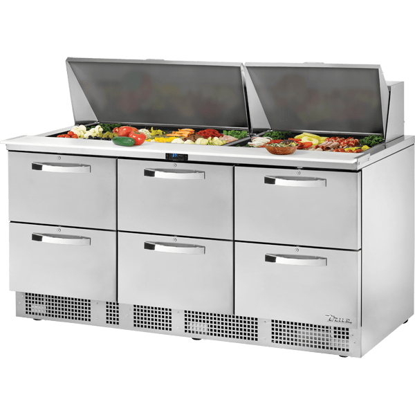 True TFP-72-30M-HC-D-6~SPEC3 72" Sandwich/Salad Prep Table w/ Refrigerated Base, Black