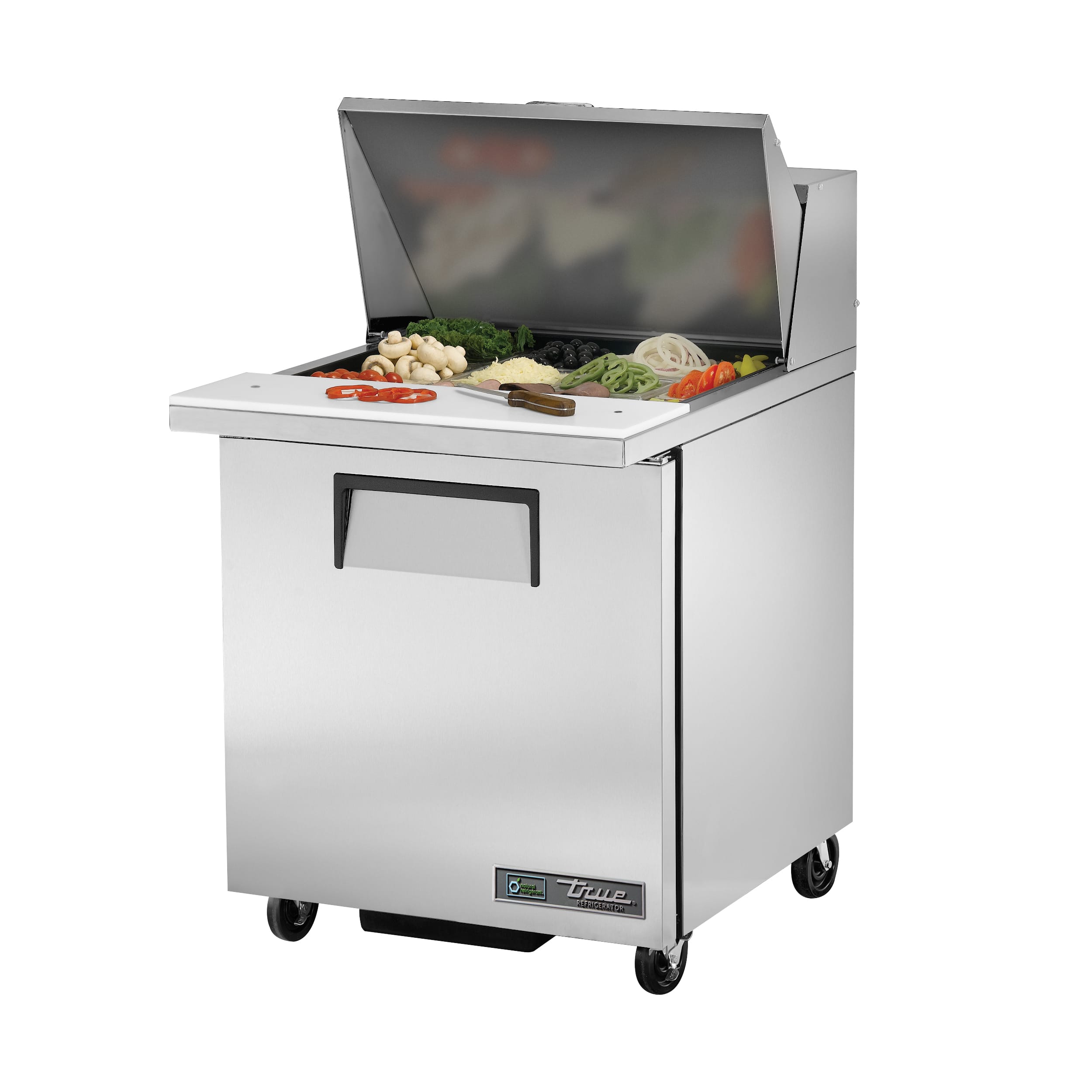 True TSSU-27-12M-B-HC 27" Mega-Top Sandwich/Salad Prep Table With One Door Refrigerated Base