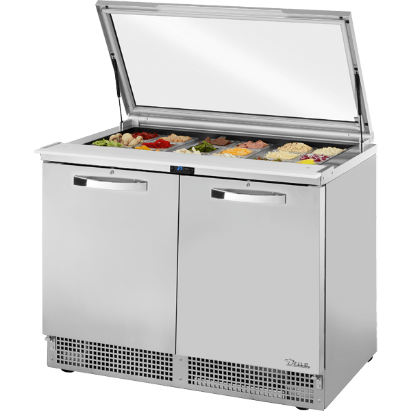 True TFP-48-18M-FGLID-HC~SPEC3 48" Sandwich/Salad Prep Table w/ Refrigerated Base, Silver