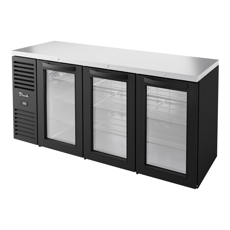 True TBR72-RISZ1-L-B-GGG-1 72" Three Glass Swing Door Back Bar Reach-In Refrigerator
