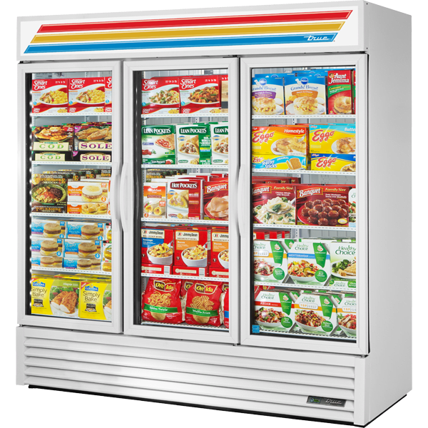 True GDM-72F-HC~TSL01 78" Three Section Display Freezer w/ Swing Doors, White