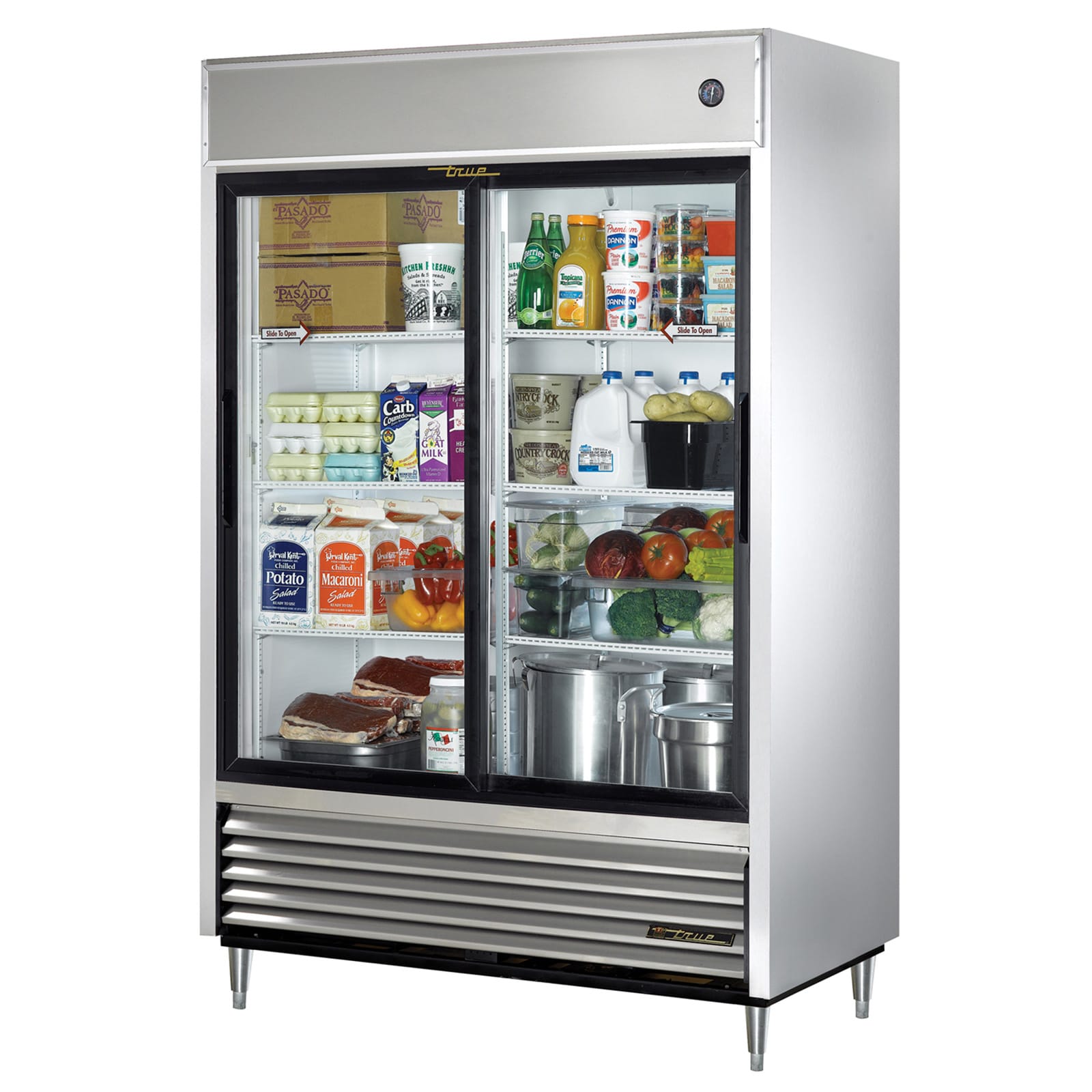 True TSD-47G-HC-LD 54" Reach-In Two Section Glass Slide Door Refrigerator with LED Lighting, Silver