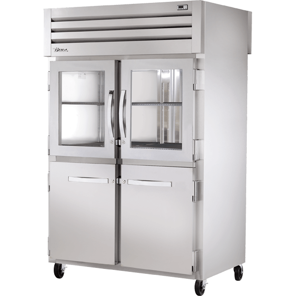 True STR2RPT-2HG/2HS-2S-HC 52 3/5" Stainless Steel Two Section Pass Thru Refrigerator, Silver