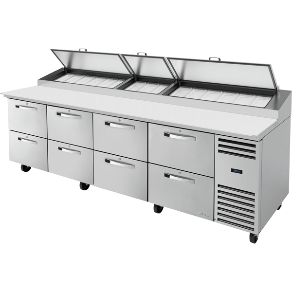 True TPP-AT-119D-8-HC~SPEC3 119" Pizza Prep Table w/ Refrigerated Base, Silver