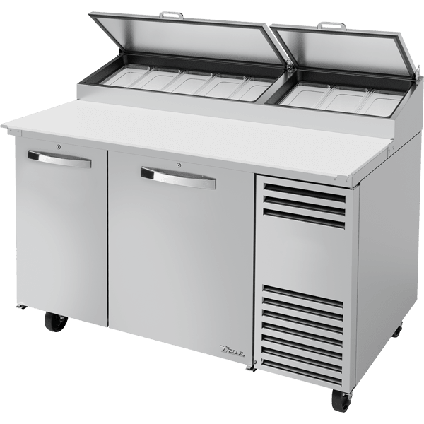 True TPP-AT-60-HC~SPEC3 60.25'' 2 Door Counter Height Refrigerated Pizza Prep Table, Silver